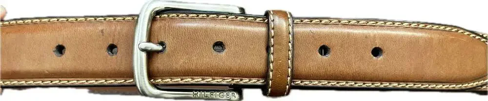 Tommy Hilfiger Men's Brown Leather Casual Belt Contrast Stitching Western Office